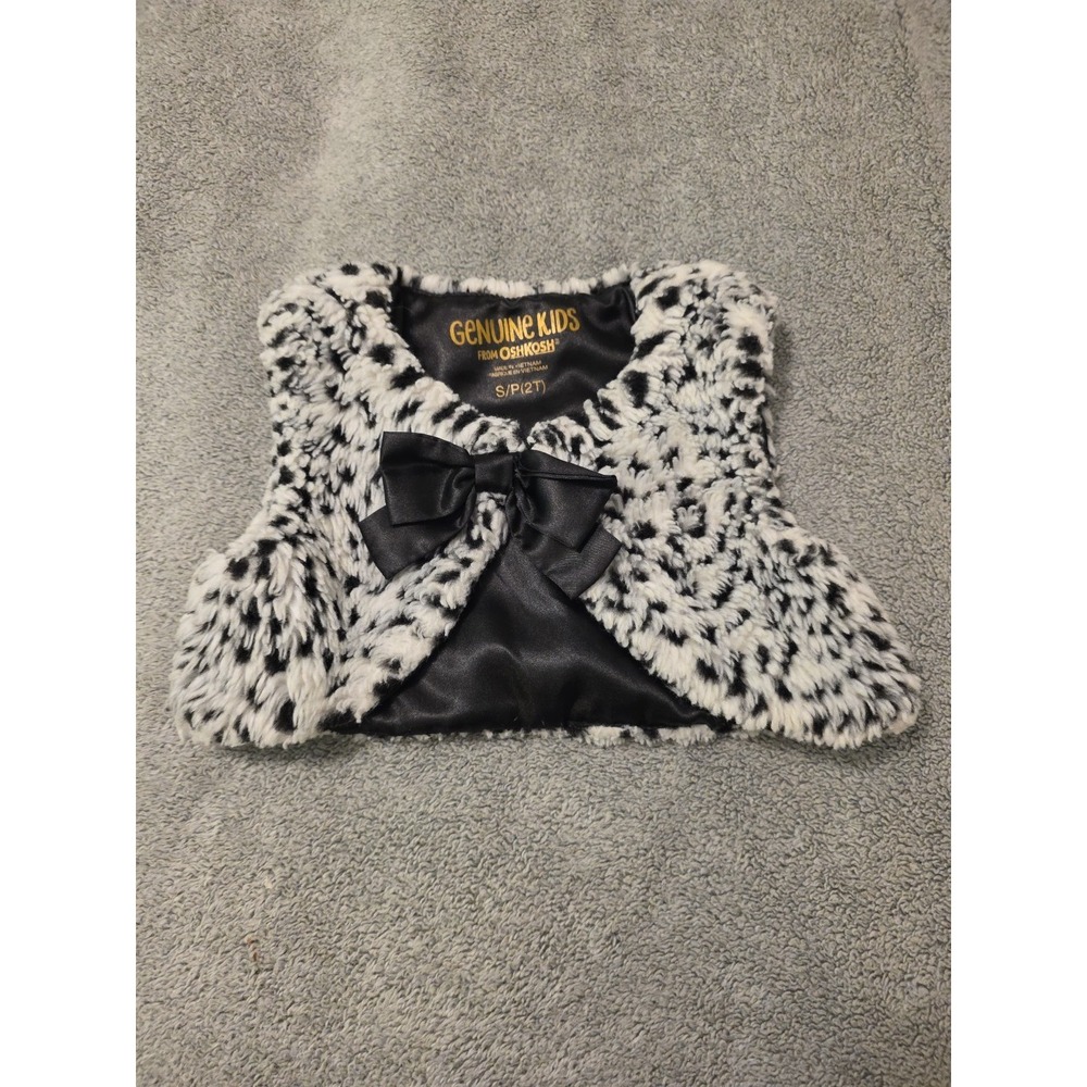 Genuine Kids From Oshkosh Size 2t Faux Fur Vest With Bow Black And White